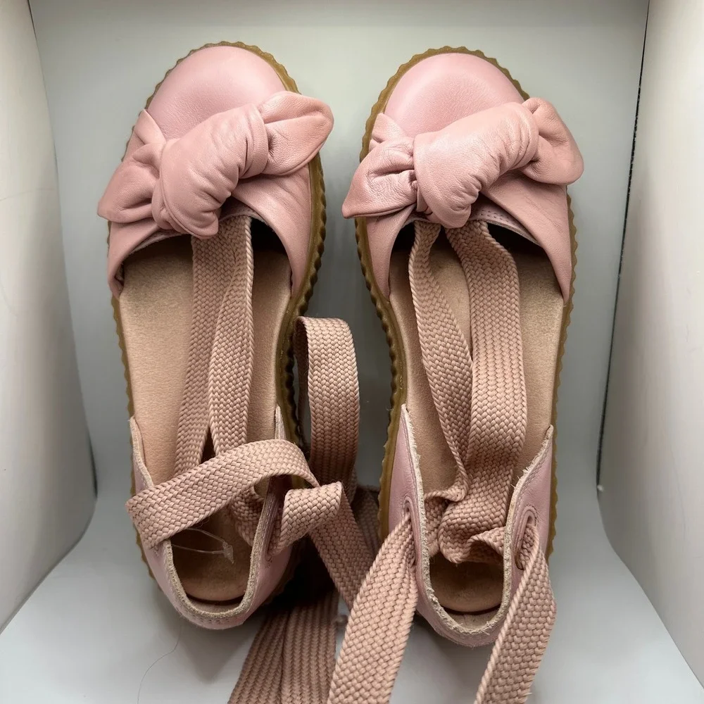 Puma Fenty Rihanna Bow Creeper Sandal Pink Leather‎ Platform Lace Up Size 7